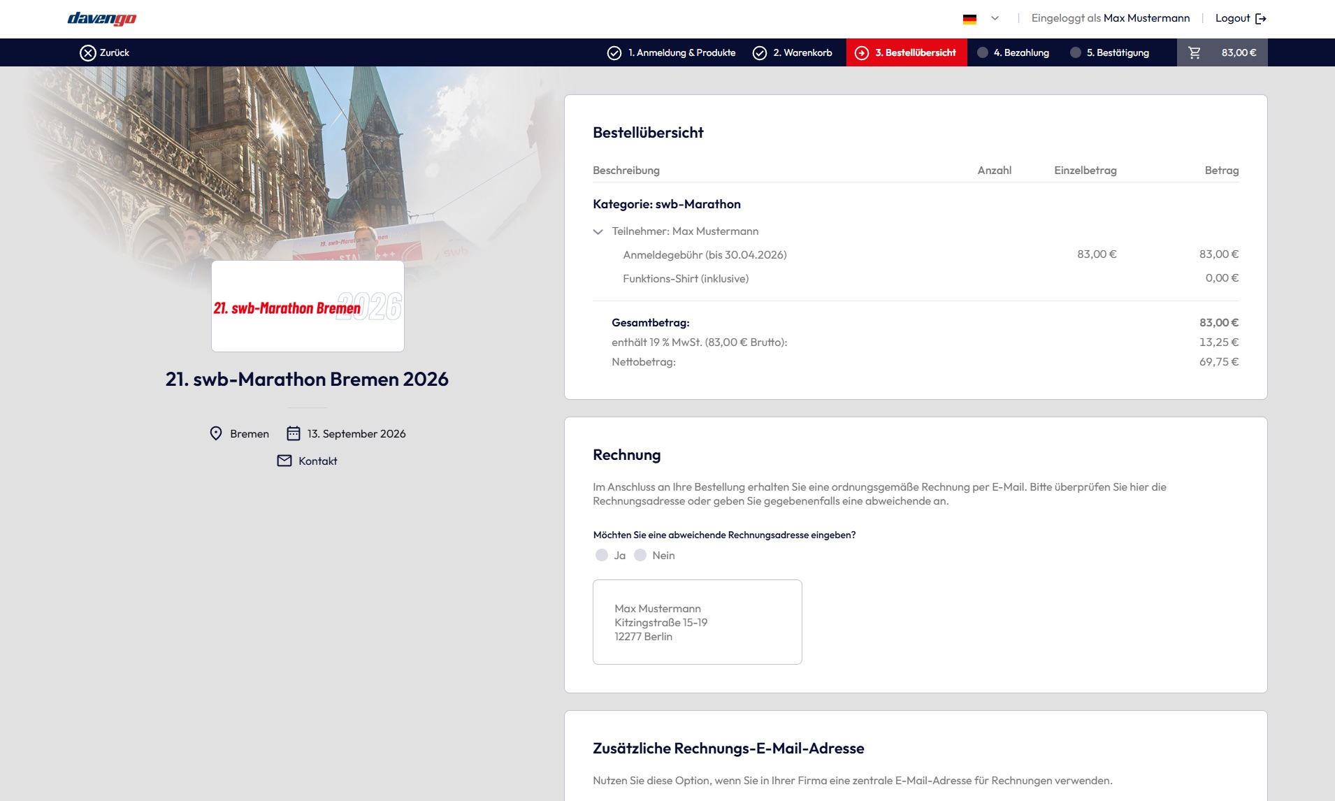 Warenkorb 2026: Übersichtlich, mit Möglichkeit weitere Teilnehmer hinzuzufügen