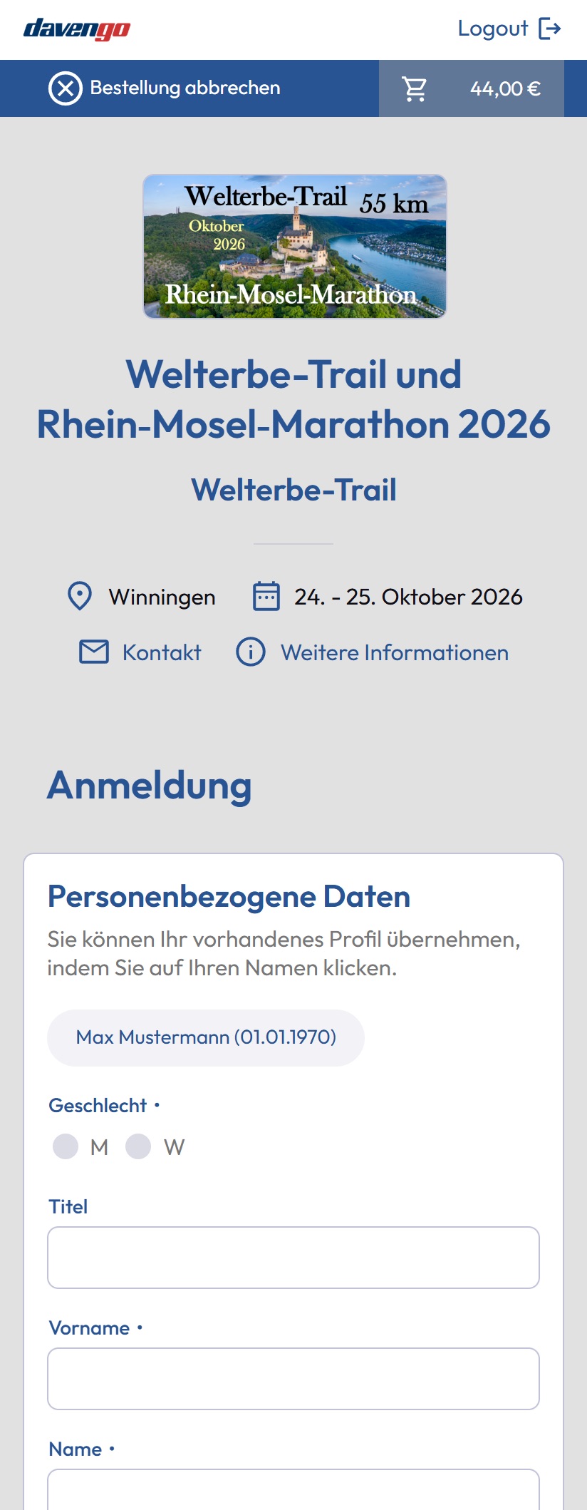 Teilnehmereingabe 2026 (Mobil): Vollständig optimiert für Smartphones