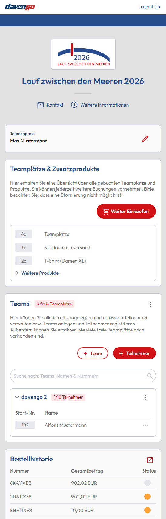 Teamcaptain Übersicht nach dem Umbau für 2026 (Mobil)