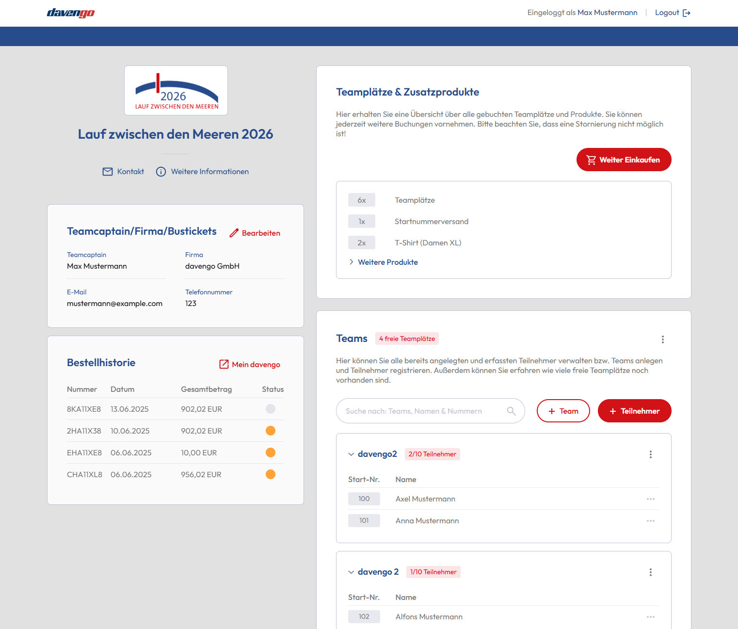 Teamcaptain Übersicht nach dem Umbau für 2026